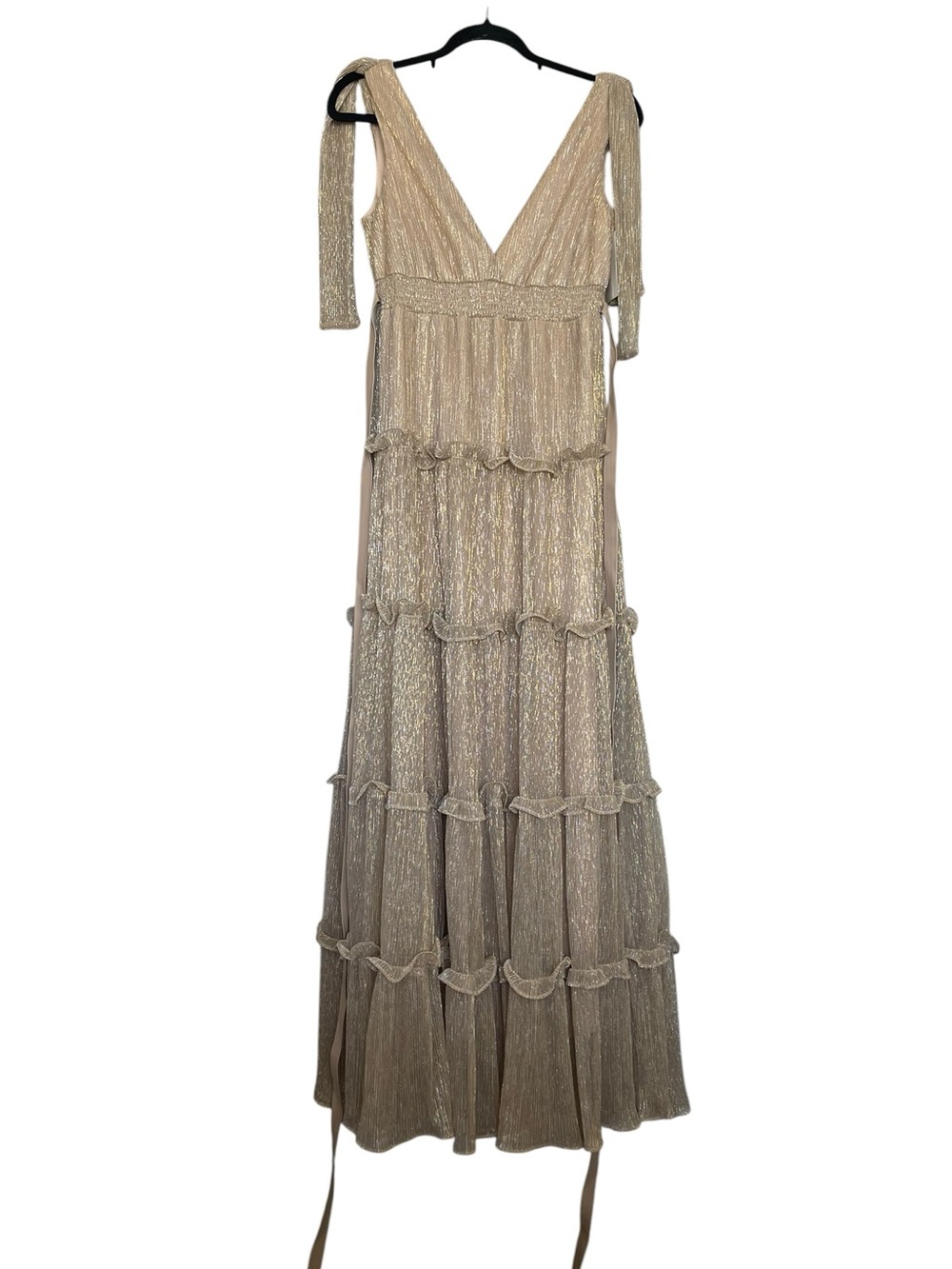 A Loves A Gold Shimmered Tiered Maxi Dress